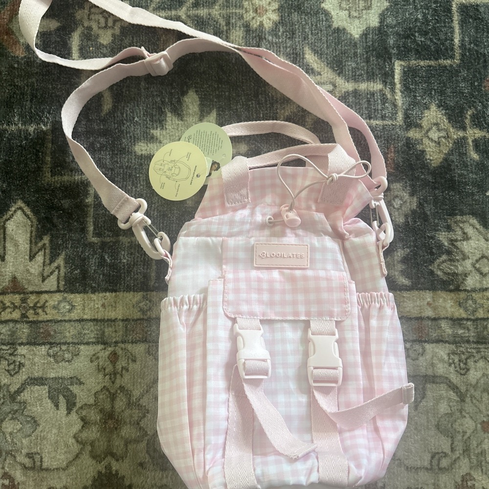 Blogilates Floral Pink Bottle Sling Adjustable Straps Pockets Fabric